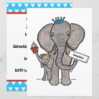 Personalisierter Elefant und Baby Einladung zum Ge