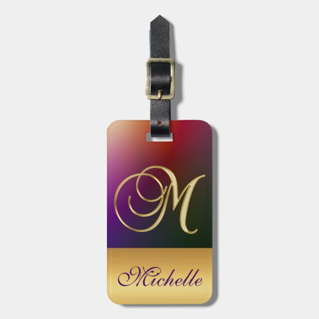 Personalisierter, eleganter Black Gold Monogram Le Gepäckanhänger (Vorderseite vertikal)