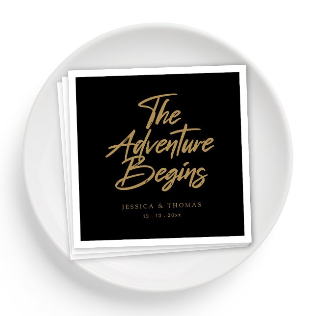 Personalisierter eleganter Black & Gold Wedding Co Serviette (Personalized Elegant Black & Gold Wedding Cocktail Napkins)