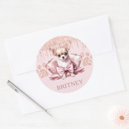 Personalisierter Eleganter Chihuahua-Hund mit Glit Runder Aufkleber