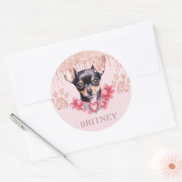 Personalisierter Eleganter Chihuahua-Hund mit Glit Runder Aufkleber