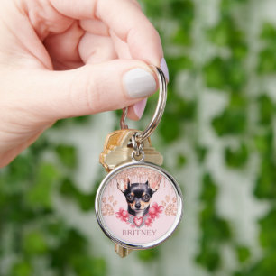 Personalisierter Eleganter Chihuahua-Hund mit Glit Schlüsselanhänger