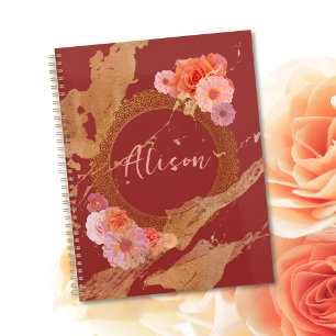 Personalisierter, eleganter, floraler Damast Golde Planer