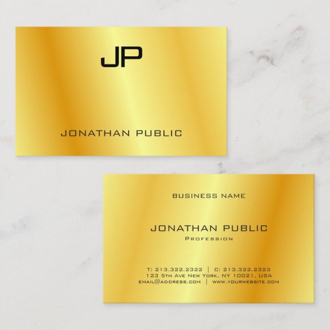 Personalisierter eleganter Gold Look Moderner Mono Visitenkarte (Vorne/Hinten)