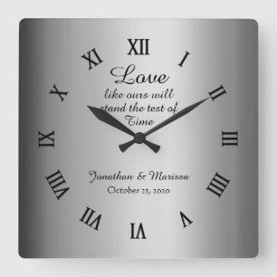 Personalisierter, eleganter Goldfilm-Hochzeitssinn Quadratische Wanduhr