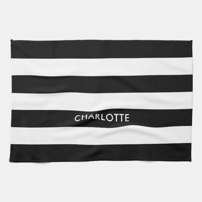 Personalisierter Eleganter Luxus Schwarz-Weiß Stre Küchentuch (Horizontal)