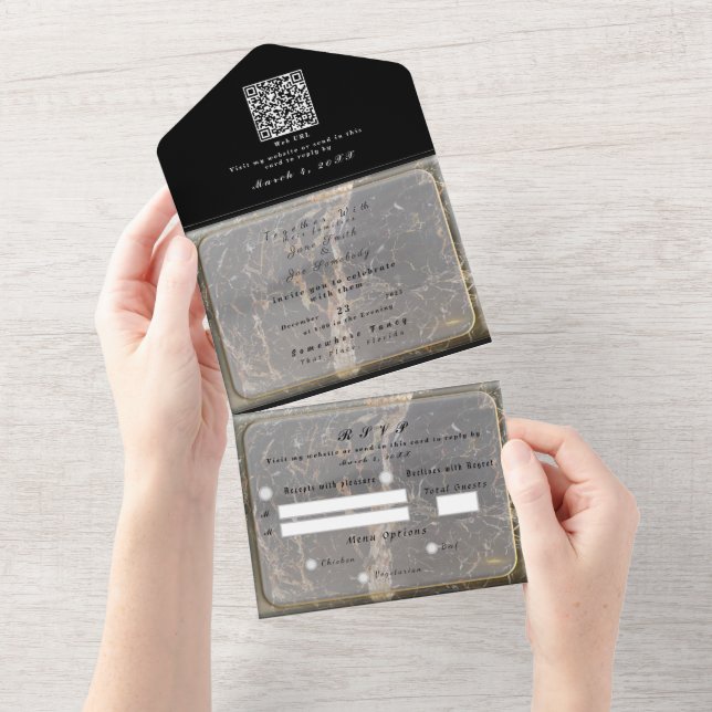 Personalisierter Eleganter Marmor All In One Einladung (Abreißen)