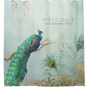 Personalisierter eleganter Pfau versieht Duschvorhang