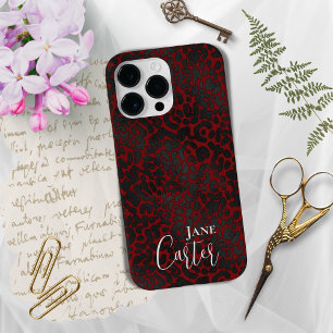 Personalisierter Eleganter Red Black Leopard Case-Mate iPhone 14 Pro Max Hülle