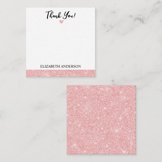 Personalisierter eleganter rosa Glitzer Vielen Dan Mitteilungskarte (Vorne/Hinten)