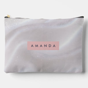 Personalisierter Eleganter Schimmer Weiß Satin Zubehörtasche