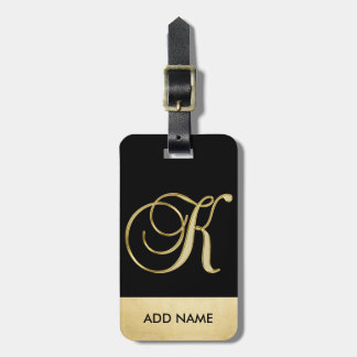 Personalisierter eleganter Schwarz-Gold-Monogramm- Gepäckanhänger