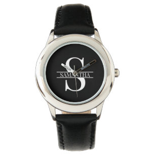 Personalisierter eleganter Schwarz-Weiß-Monogramm Armbanduhr