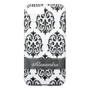 Personalisierter eleganter schwarz-weißer Damast iPhone 8 Plus/7 Plus Hülle