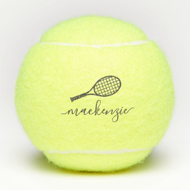 Personalisierter eleganter Script-Graue Bezeichnun Tennisbälle (Vorderseite)