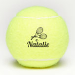 Personalisierter eleganter Script Name Tennis Ball<br><div class="desc">Personalisierte Tennisbälle mit individuelle Name und modernem hübschen Drehbuch-Schriftart und 2 Tennisschläger.</div>