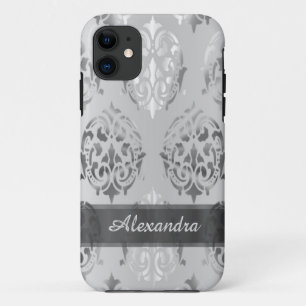Personalisierter eleganter silbergrauer Damast Case-Mate iPhone Hülle