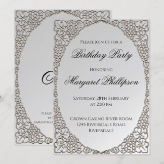 Personalisierter Eleganter Silver Decorative Gebur Einladung