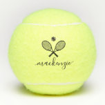 Personalisierter eleganter Skripttext Tennisbälle<br><div class="desc">Personalisierte Tennisbälle mit eigenem Namen oder eigener Text in einem femininen,  gürtelmädchenhaften und modernen hübschen Drehbuch-Schriftart und 2 gekreuzte Tennisschläger Monogramm. Jeder weibliche Tennisspieler würde den eleganten Look dieser modernen mit Monogramm Übungsbälle schätzen.</div>