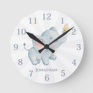 Personalisierter Elephant-Kinderzimmer Runde Wanduhr