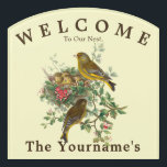 Personalisierter Empfang des Vintagen Vogelnest Türschild<br><div class="desc">Dies ist ein digital erweiterter Ausdruck einer antiken Abbildung eines Vogelpaares auf einem Nest mit Babyvögeln. Sie können den Text in dieser Vorlage personalisieren.</div>