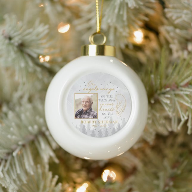 Personalisierter Engel-Flügel-Foto-Schmuck Keramik Kugel-Ornament (Baum)
