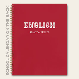 Personalisierter englischer Schulkalender Karmesin Notizbuch