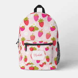 Personalisierter Erdbeeren Süß Rosa Cottagecore Bedruckter Rucksack