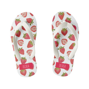 Personalisierter Erdbeeren Tropischer Sommer Kinderbadesandalen