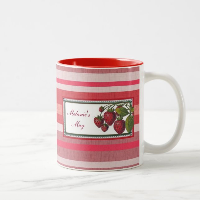 Personalisierter Erdbeerroter Streifen Zweifarbige Tasse (Rechts)