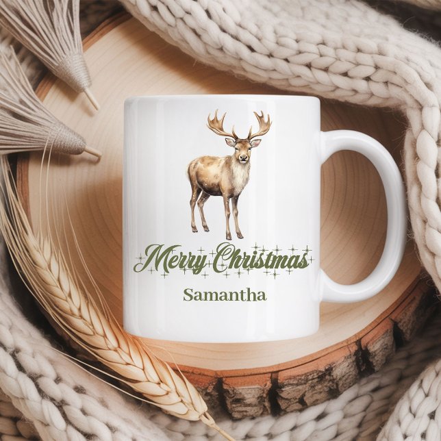 Personalisierter Erdtöne-Weihnachtskaffeebecher Kaffeetasse (Personalized Earthy Christmas Coffee Mug)