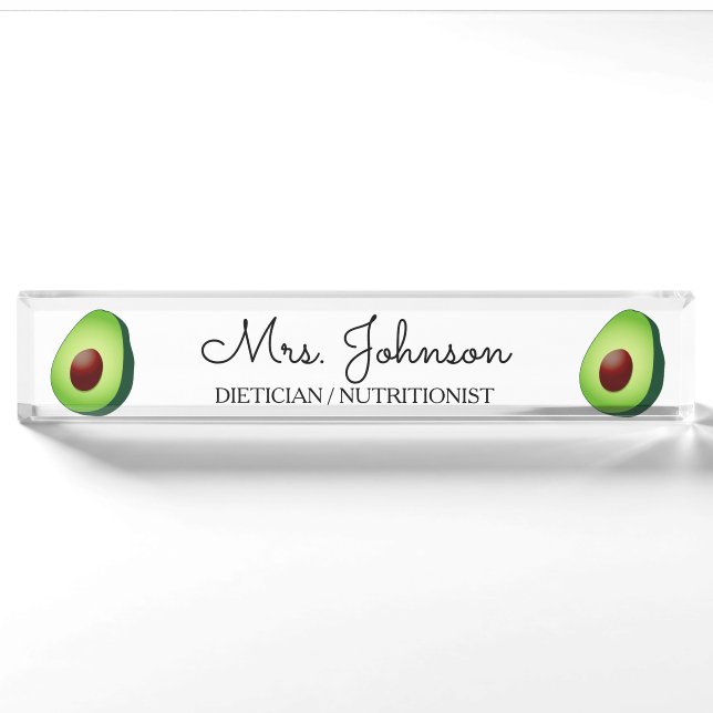Personalisierter Ernährungswissenschaftler Avocado Namensplakette (Vorderseite)