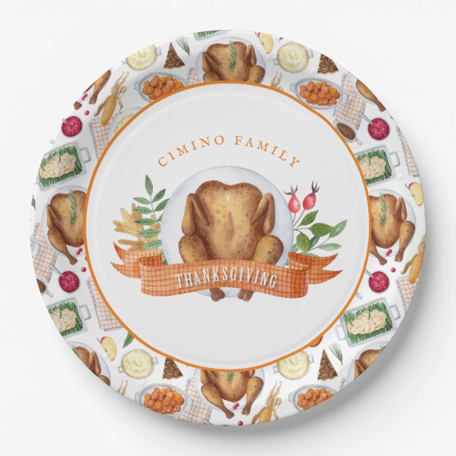 Personalisierter Erntedank Türkei Abendessen Papie Pappteller (Vorderseite)