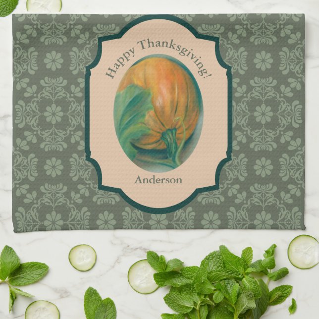 Personalisierter Erntedank von Herbst Pumpkin und  Handtuch (Gefaltet)