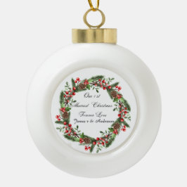 Personalisierter Erste Verheiratete Weihnachtsschm Keramik Kugel-Ornament