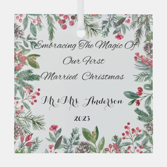 Personalisierter Erste Verheiratete Weihnachtsschm Ornament Aus Glas (Vorderseite)