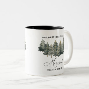 Personalisierter Erste Weihnachten Verheiratetes P Zweifarbige Tasse
