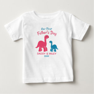 Personalisierter Erster Vatertag Niedlicher Dinosa Baby T-shirt