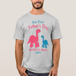 Personalisierter Erster Vatertag Niedlicher Dinosa T-Shirt