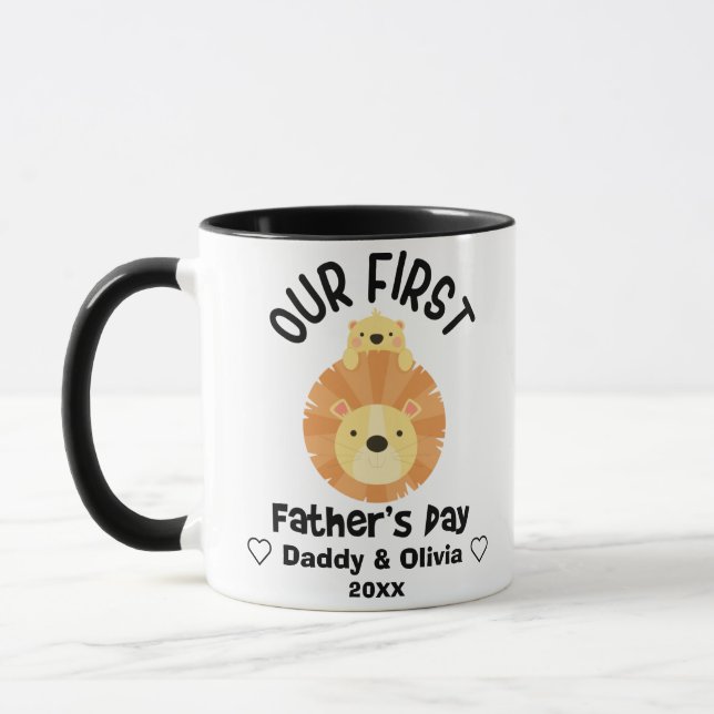 Personalisierter Erster Vatertag, Papa & Löwe Tasse (Links)