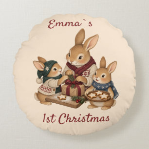Personalisierter erster Weihnachten-Hase für Babys Rundes Kissen