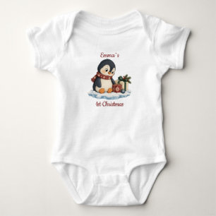 Personalisierter erster Weihnachten-Pinguin für Ba Baby Strampler