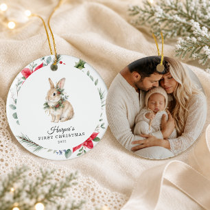 Personalisierter erster Weihnachts-Hase fürs Baby Keramik Ornament