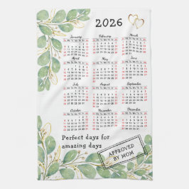 Personalisierter Eukalyptus 2026 Kalender Geschirrtuch