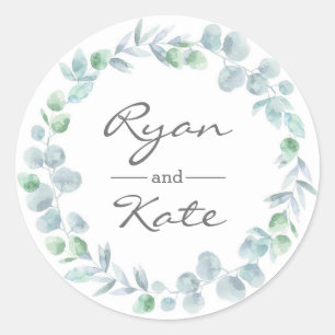 Personalisierter Eukalyptus-Garten Hochzeitsticker Runder Aufkleber
