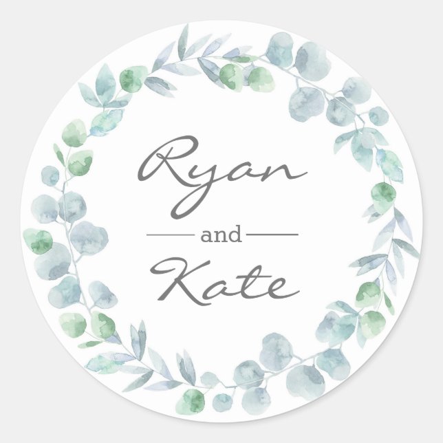 Personalisierter Eukalyptus-Garten Hochzeitsticker Runder Aufkleber (Vorderseite)