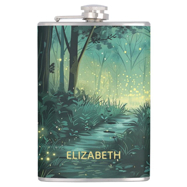 Personalisierter Fairy Light Forest Flachmann (Vorderseite)