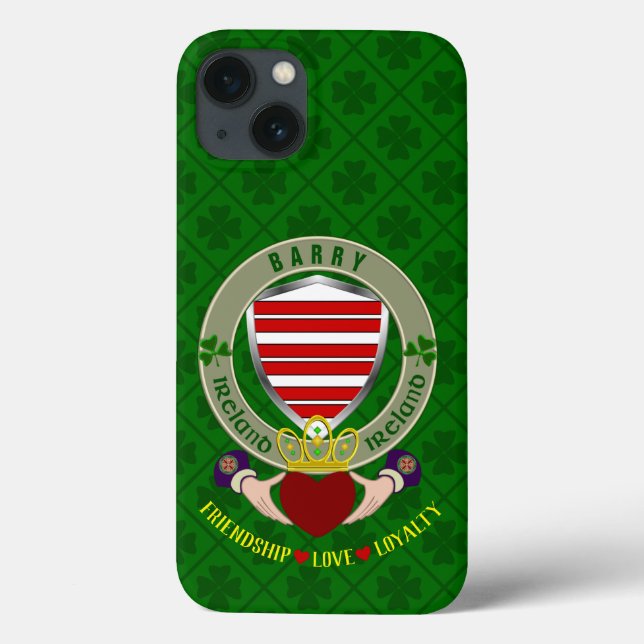 Personalisierter Fall Barry Irish Shield & Claddag Case-Mate iPhone Hülle (Rückseite)