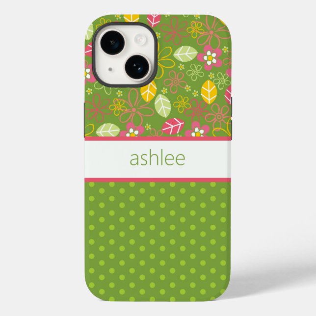 Personalisierter Fall für Flora und Polka Docks Case-Mate iPhone 14 Hülle (Rückseite)