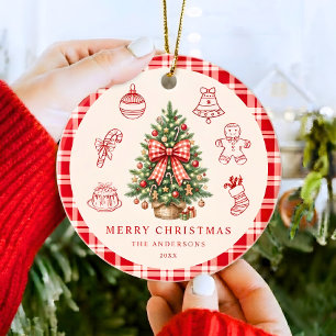 Personalisierter Familien-Weihnachtsbaum Roter Gin Keramik Ornament